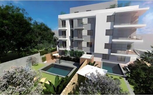 Rendering 3D di lussuosa casa a Malta con piscina e giardino